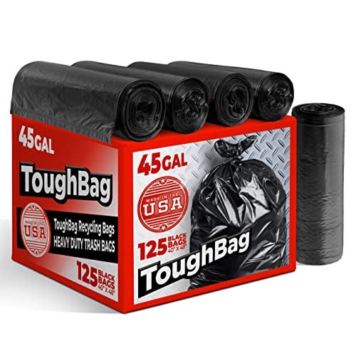 ToughBag 4045 Gallon Trash Bags Heavy Duty 125 Count Black Garbage Bags Made In USA